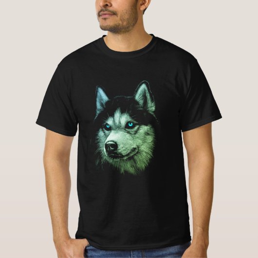 Portret Head Siberian Husky met blauwe ogen T-shirt (Voorkant)