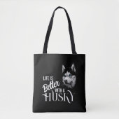 Portret Head Siberian Husky met blauwe ogen Tote Bag (Voorkant)