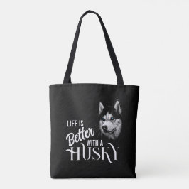 Portret Head Siberian Husky met blauwe ogen Tote Bag