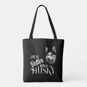 Portret Head Siberian Husky met blauwe ogen Tote Bag