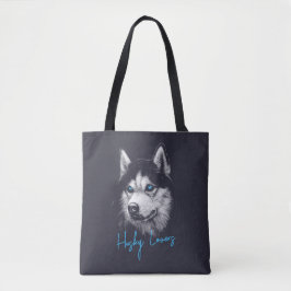 Portret Head Siberian Husky met blauwe ogen Tote Bag