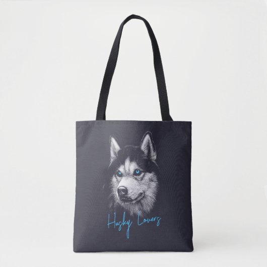 Portret Head Siberian Husky met blauwe ogen Tote Bag (Voorkant)