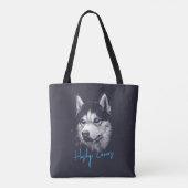 Portret Head Siberian Husky met blauwe ogen Tote Bag (Achterkant)