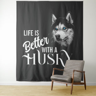 Portret Head Siberian Husky met blauwe ogen Wandkleed
