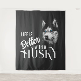 Portret Head Siberian Husky met blauwe ogen Wandkleed