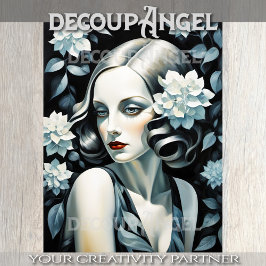 Portret in Art Deco - Blauw - Decoupage - Tissuepapier