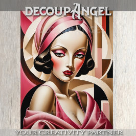 Portret in Art Deco - Roze - Decoupage - Tissuepapier