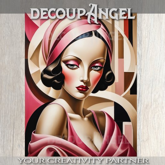 Portret in Art Deco - Roze - Decoupage - Tissuepapier