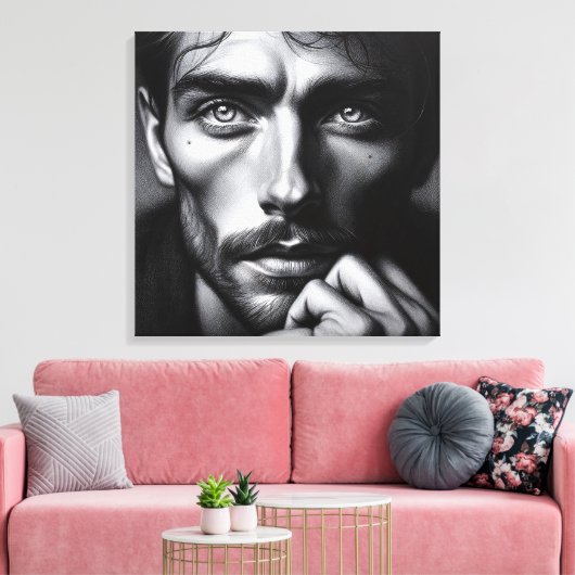 Portret in grafiet: De stille verteller Canvas Afdruk (Insitu (Woonkamer))