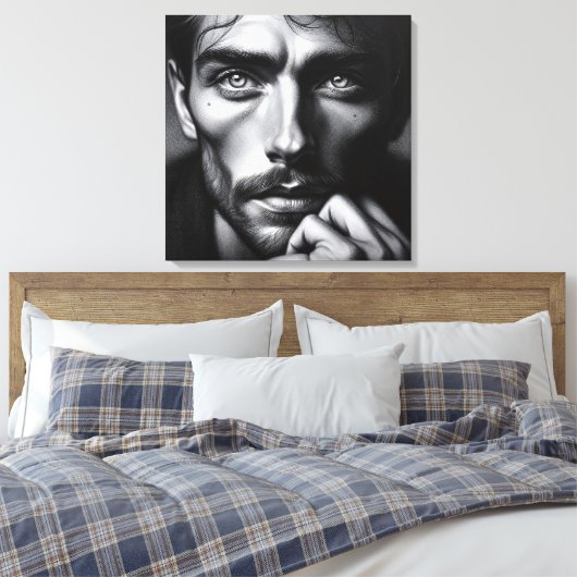 Portret in grafiet: De stille verteller Canvas Afdruk (Insitu (Slaapkamer))