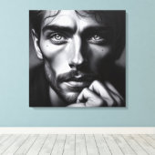 Portret in grafiet: De stille verteller Canvas Afdruk (Insitu (Houten vloer))