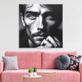 Portret in grafiet: De stille verteller Canvas Afdruk (Insitu (Woonkamer))