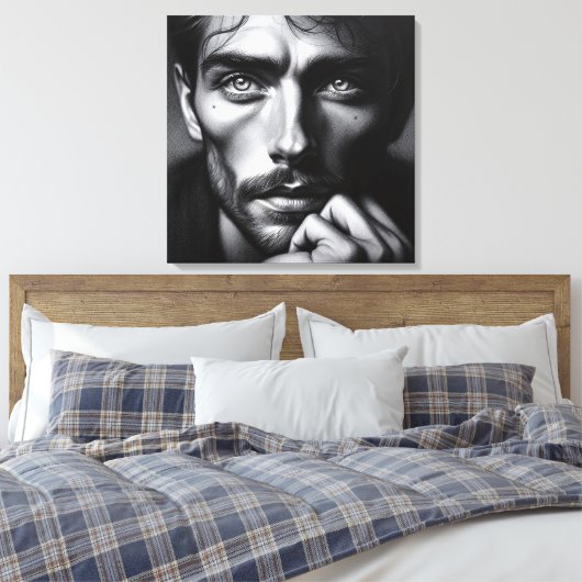 Portret in grafiet: De stille verteller Canvas Afdruk (Insitu (Slaapkamer))