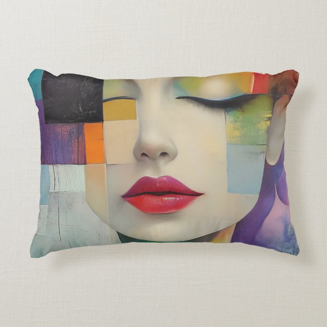 Portret in kleurenblok Surrealisme Accent Kussen (Voorkant)