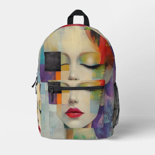 Portret in kleurenblok Surrealisme Bedrukte Rugzak (Voorkant)