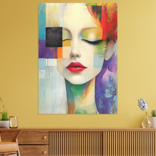 Portret in kleurenblok Surrealisme Canvas Afdruk (Insitu (Woonkamer))