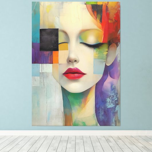 Portret in kleurenblok Surrealisme Canvas Afdruk (Insitu (Houten vloer))