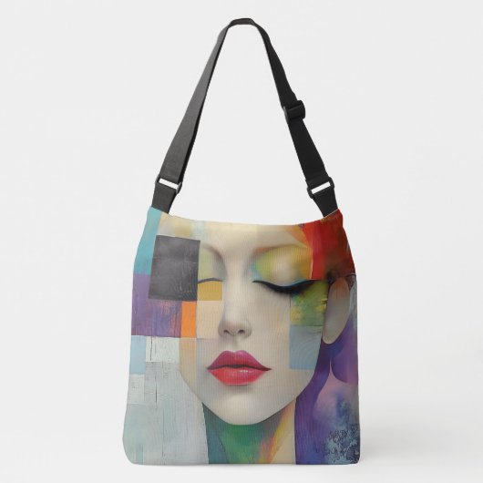 Portret in kleurenblok Surrealisme Crossbody Tas (Voorkant)