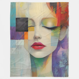 Portret in kleurenblok Surrealisme Fleece Deken