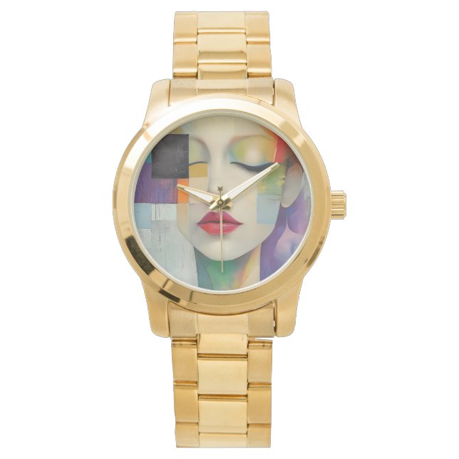 Portret in kleurenblok Surrealisme Horloge (Voorkant)