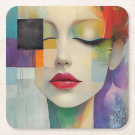 Portret in kleurenblok Surrealisme Kartonnen Onderzetters