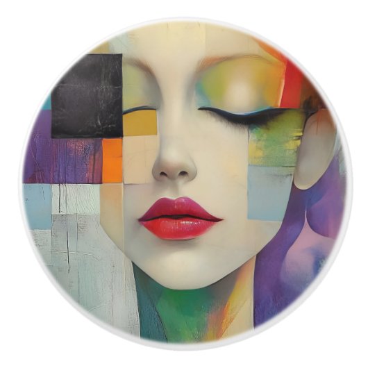 Portret in kleurenblok Surrealisme Keramische Knop (Voorkant)