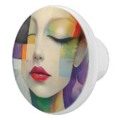 Portret in kleurenblok Surrealisme Keramische Knop (Rechts)