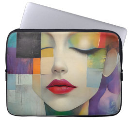 Portret in kleurenblok Surrealisme Laptop Sleeve