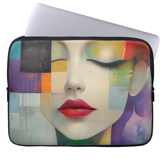 Portret in kleurenblok Surrealisme Laptop Sleeve (Voorkant)