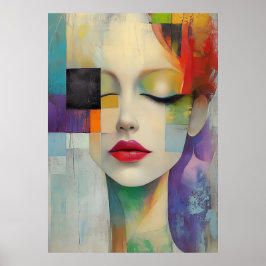 Portret in kleurenblok Surrealisme Poster