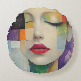 Portret in kleurenblok Surrealisme Rond Kussen