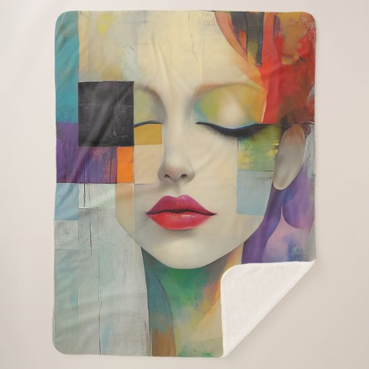 Portret in kleurenblok Surrealisme Sherpa Deken (Voorkant)