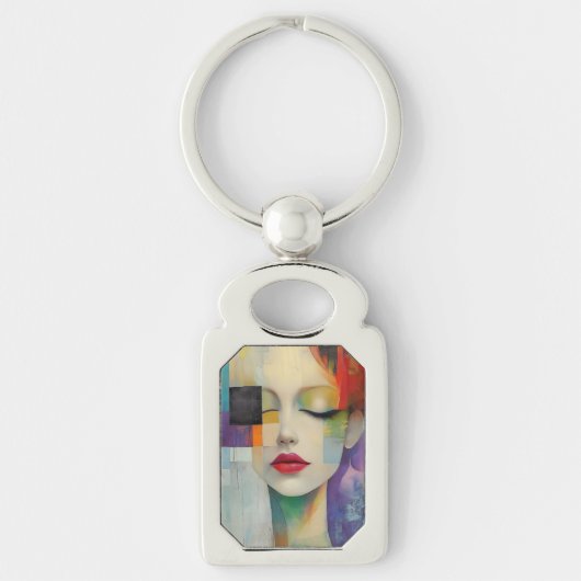 Portret in kleurenblok Surrealisme Sleutelhanger (Voorkant)