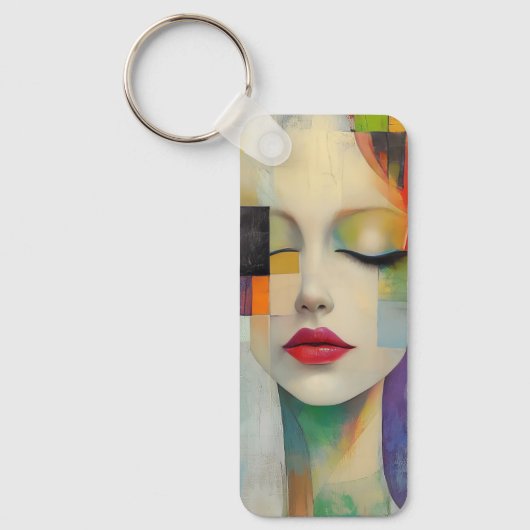 Portret in kleurenblok Surrealisme Sleutelhanger (Voorkant)