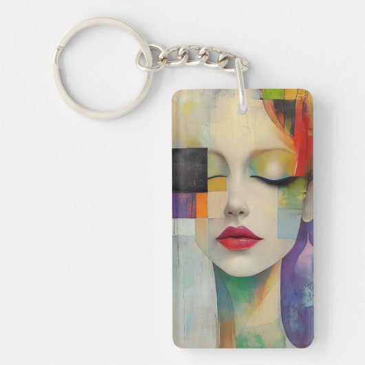 Portret in kleurenblok Surrealisme Sleutelhanger (Voorkant)