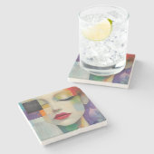 Portret in kleurenblok Surrealisme Stenen Onderzetter (Zijkant)