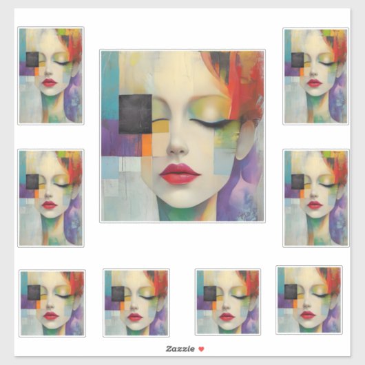 Portret in kleurenblok Surrealisme Sticker (Vel)
