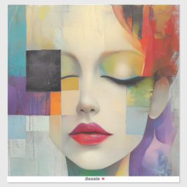 Portret in kleurenblok Surrealisme Sticker