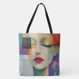 Portret in kleurenblok Surrealisme Tote Bag
