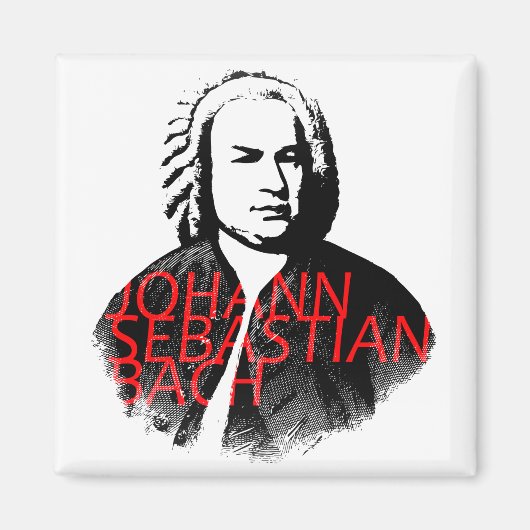 Portret Johann Sebastian Bach en rode letters Magneet (Voorkant)