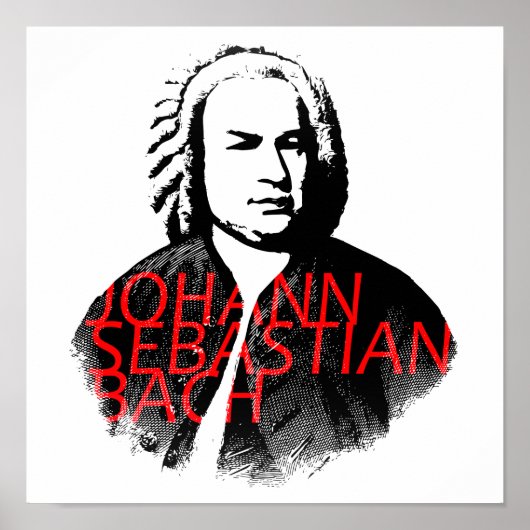 Portret Johann Sebastian Bach en rode letters Poster (Voorkant)