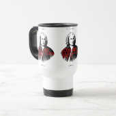 Portret Johann Sebastian Bach en rode letters Reisbeker (Voorkant links)