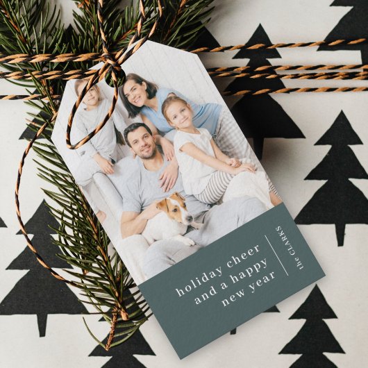 Portret kerstfamilie | Minimale bosbouw Cadeaulabel