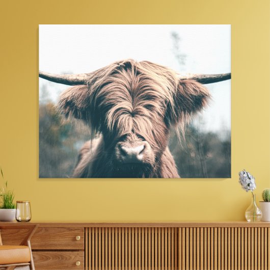 Portret koe Highland Canvas Afdruk (Insitu (Woonkamer))