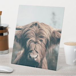 Portret koe Highland Reclamebord Met Voetstuk