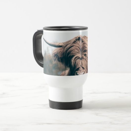 Portret koe Highland Reisbeker (Voorkant links)