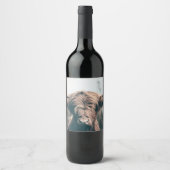 Portret koe Highland Wijn Etiket (Voorkant)