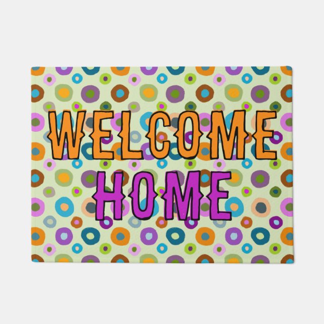 portret leuk kleurrijk welkom thuis groen deurmat (Voorkant)