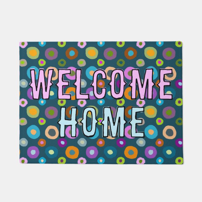 portret leuk kleurrijk welkom thuisblauw deurmat (Voorkant)