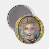 "Portret met een bloemig Pet" Magneet (Voorkant / Achterkant)